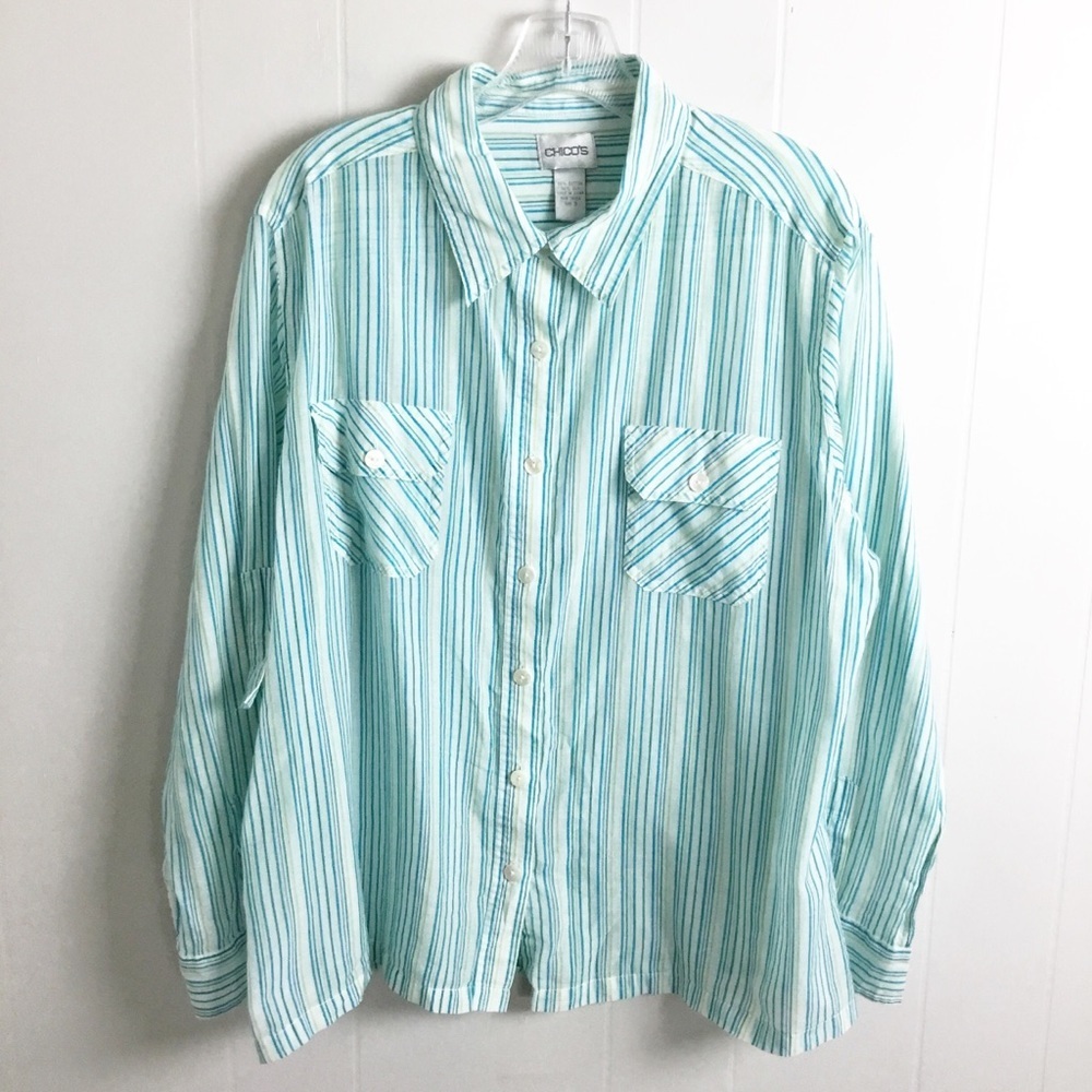 Chico’s Cotton/ Silk Light Weight Button Up Blouse Top Size 3  XL 16